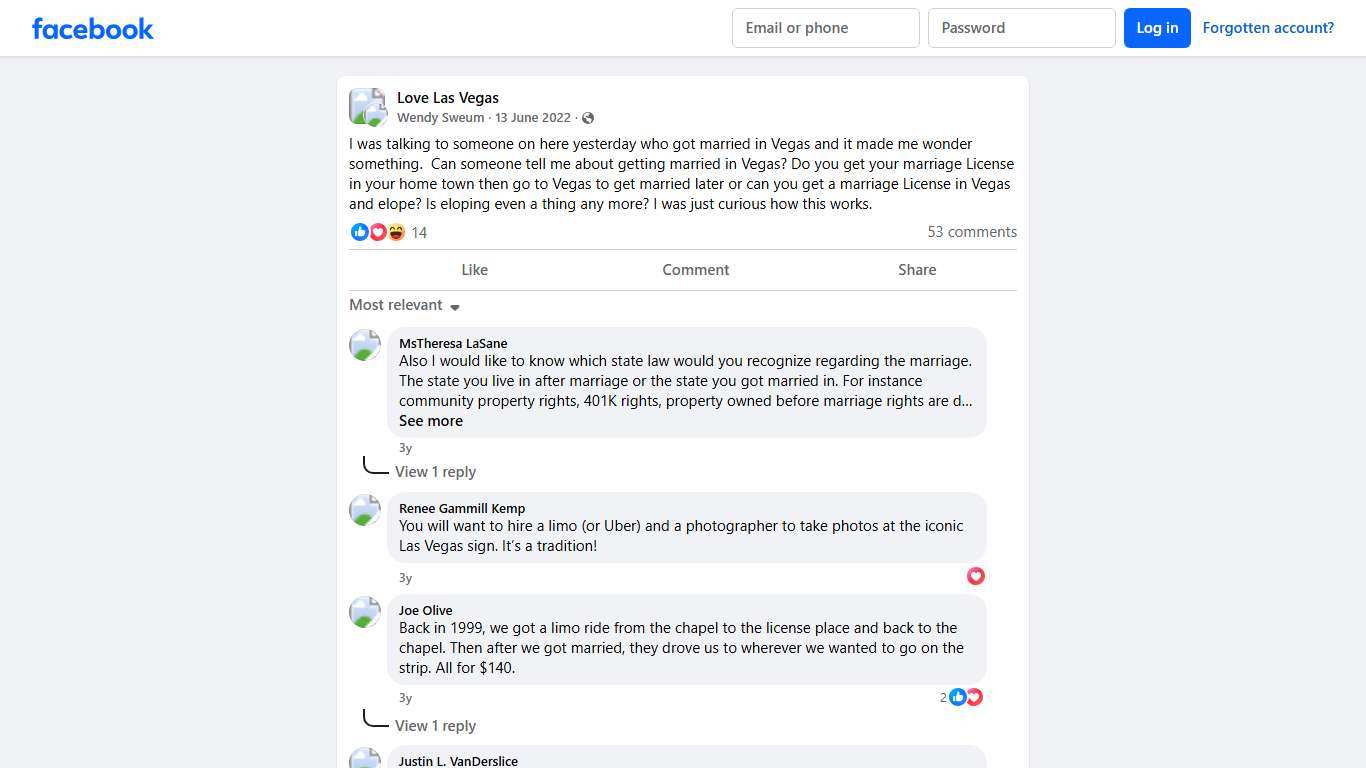 Love Las Vegas I was talking to someone on here yesterday who got married in Vegas and it made me wonder something Facebook